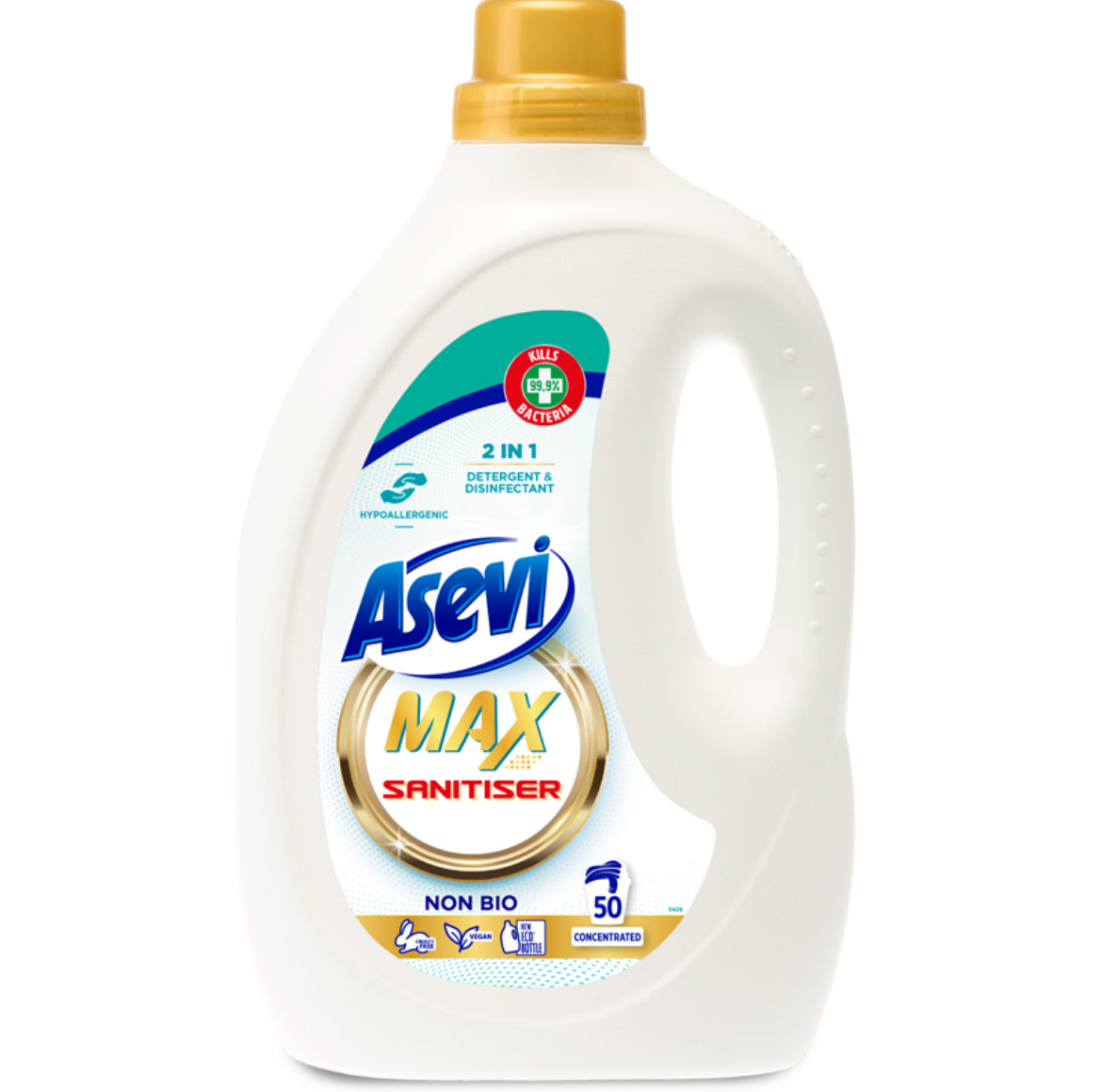 Asevi Laundry Detergent Wash Gel Max Sanitiser 2-in-1 Disinfectant Non-Bio 50 Wash